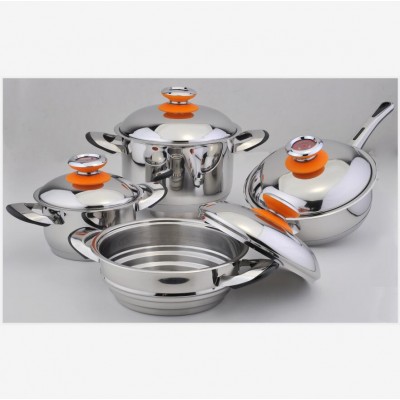 Wide edge bakelite handle stainless steel cookware set multipurpose steamer