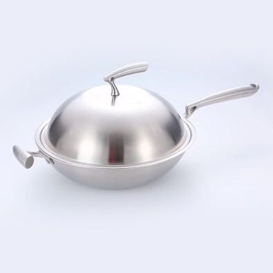 High quality three-ply steel single handle wok with wok lid