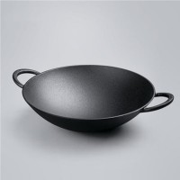 Chinese Traditional  Double Handle Cast Iron Wok With Wooden Lid