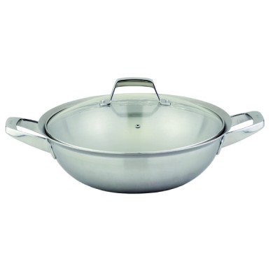 36cm stainless steel triply wok cover glass lid chinese wok induction