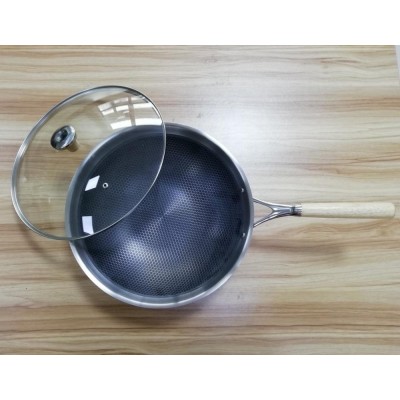 hote sale Tri-ply Stainless Steel induction honeycomb texture with non-stick coating Wok