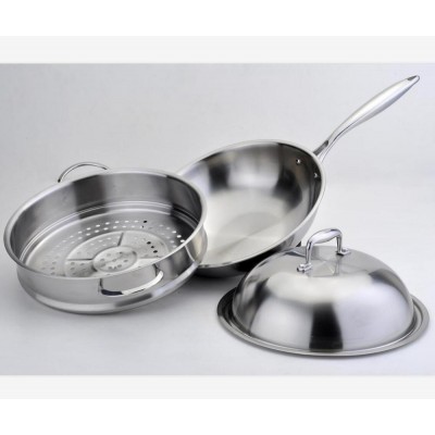 Triply Stainless Steel Wok with steamer