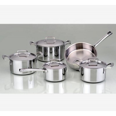 high-end cast steel handle triply stainless steel cookware set